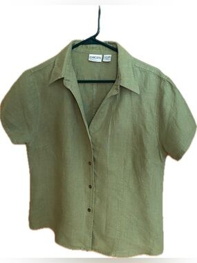 Chico's Olive Green Short-Sleeve Linen Button Shirt - Chico’s size 2
